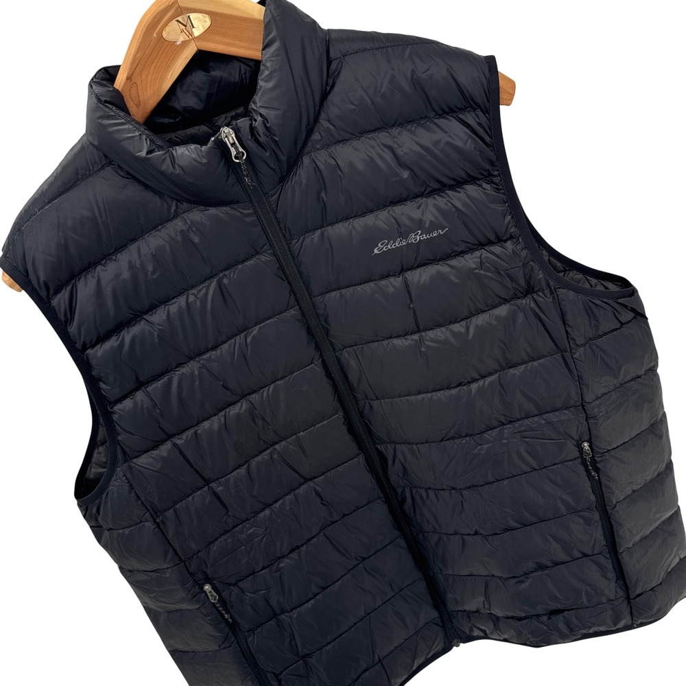 Eddie Bauer Mens Down Puffer Vest 2XL Black Full Zip Packable Outdoor